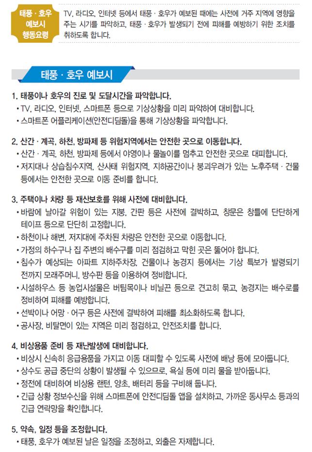 태풍 호우 예보시 행동요령
