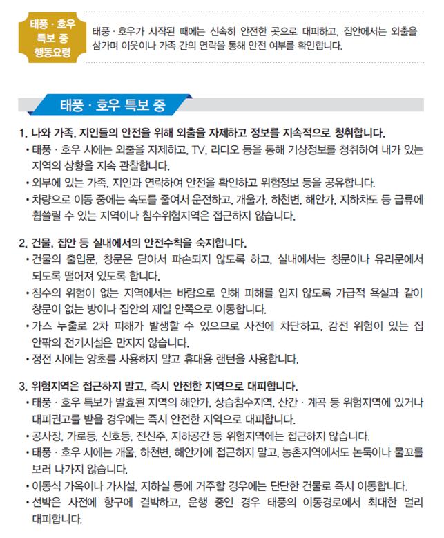 태풍 호우 특보 중 행동요령